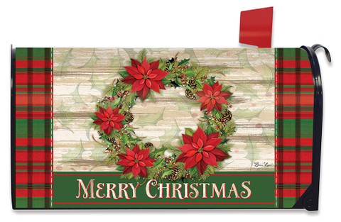 Poinsettia Wreath Christmas Mailbox Cover