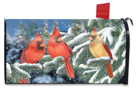 Winter Cardinal Trio Magnetic Mailbox Cover