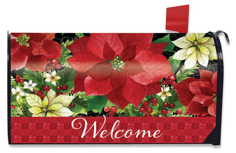 Poinsettia Welcome Christmas Magnetic Mailbox Cover