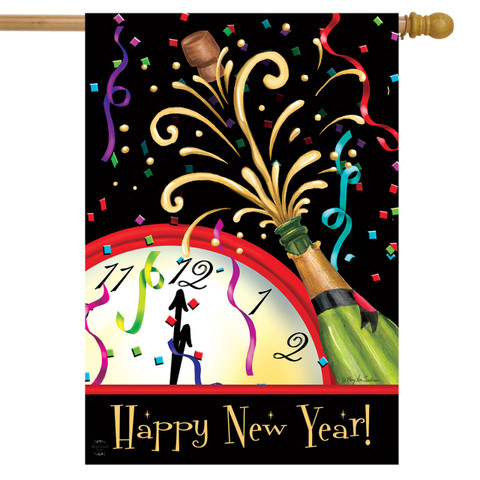 Happy New Year Clock House Flag