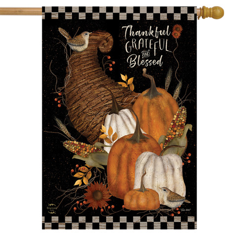 Thankful, Grateful, Blessed Fall House Flag