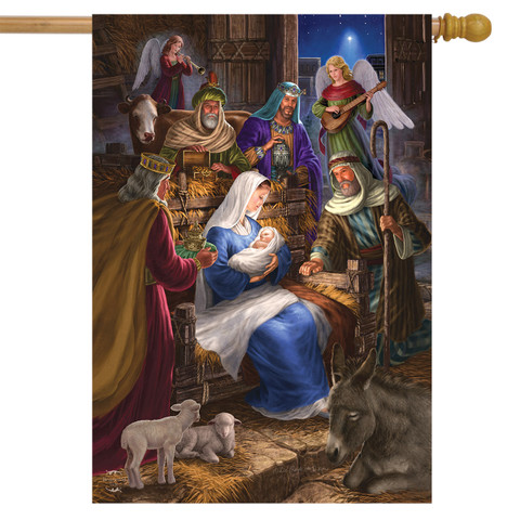 Holy Family Christmas House Flag