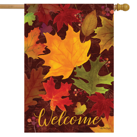Falling Leaves Welcome Autumn House Flag