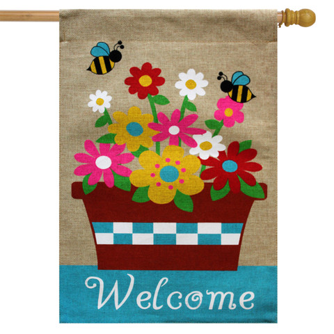 Springtime Floral Burlap House Flag