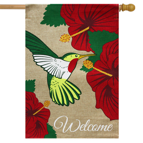 Hummingbird Burlap House Flag