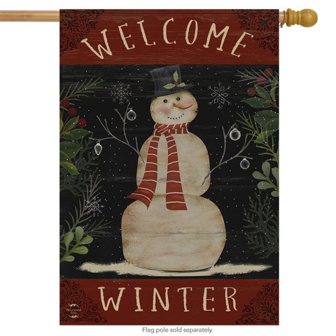 Welcome Winter Snowman House Flag