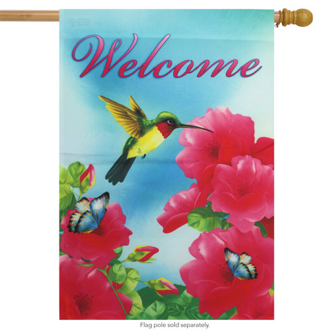 Welcome Hummingbird Hibiscus Spring House Flag