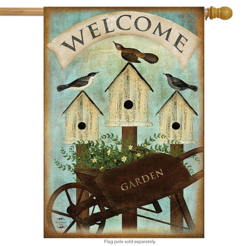 Wheelbarrow Welcome Spring House Flag