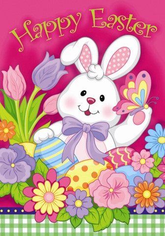 Happy Easter Bunny & Flowers House Flag