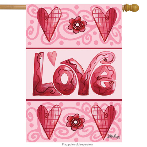 Love Hearts Valentine's Day House Flag