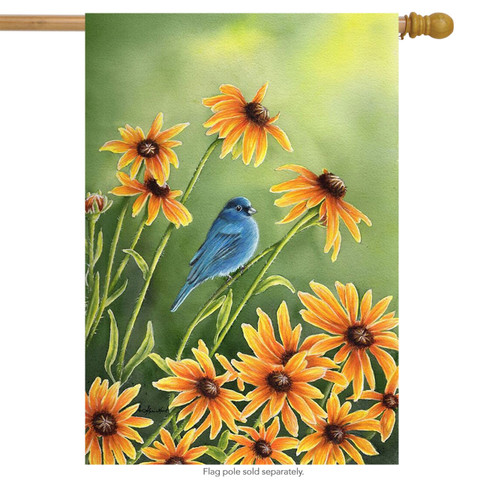 Indigo Summer Blue Bird House Flag