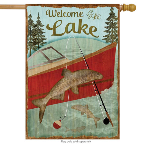 Welcome to the Lake Summer Primitive House Flag