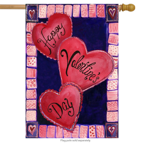 3 Hearts For Valentine's Day House Flag