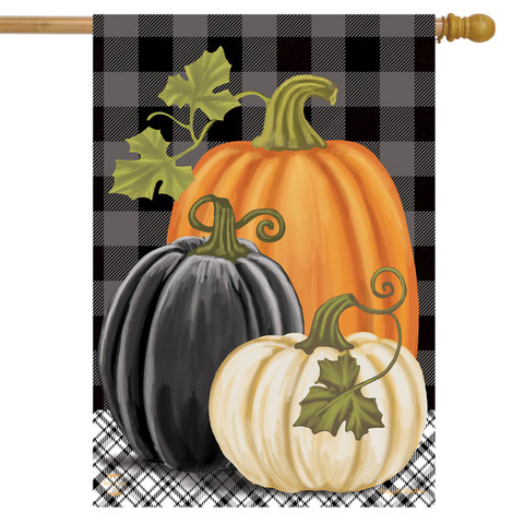 Checkered Pumpkins Autumn House Flag