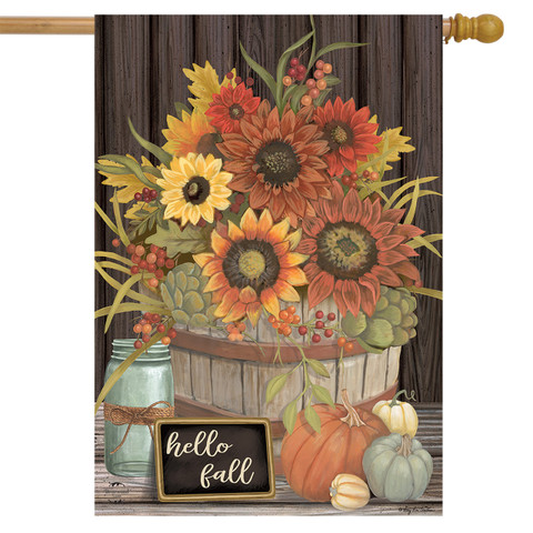 Hello Fall Floral Primitive House Flag