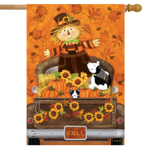 Fall Harvest Pickup Primitive House Flag