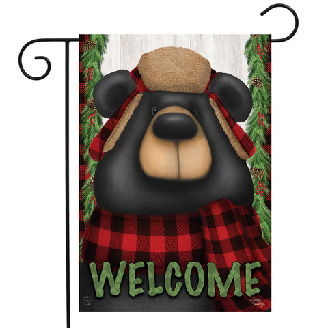 Woodsy Bear Welcome Winter Garden Flag