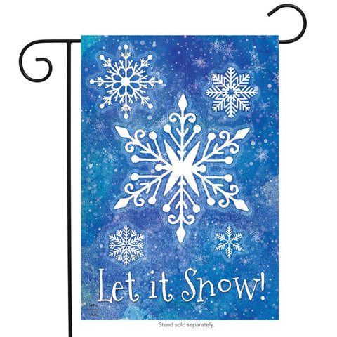 Briarwood Lane Snowflakes Seasonal Garden Flag with snowflake scene and Let it Snow! winter design.