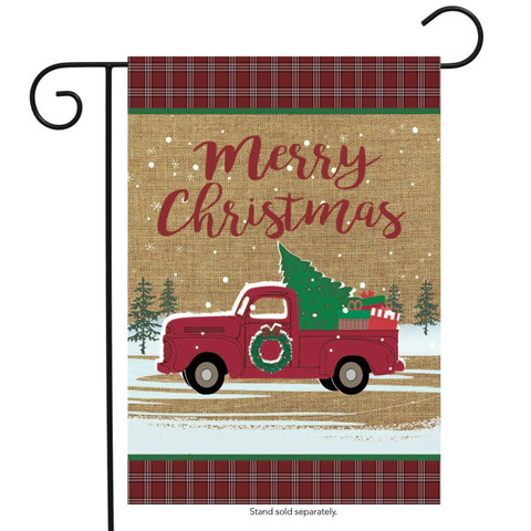 Christmas Truck Burlap Garden Flag