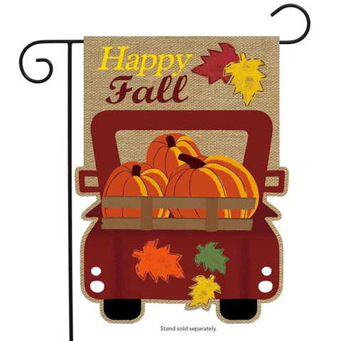 Happy Fall Pickup Burlap Garden Flag