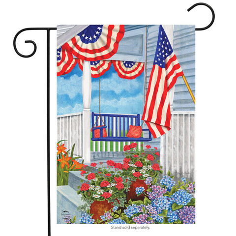 Briarwood Lane Patriotic Porch Spring Garden Flag with red, white, and blue floral 4th July design.