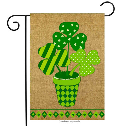 Potted Shamrock Burlap Garden Flag