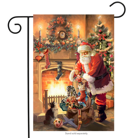 Santa by the Fireplace Christmas Garden Flag