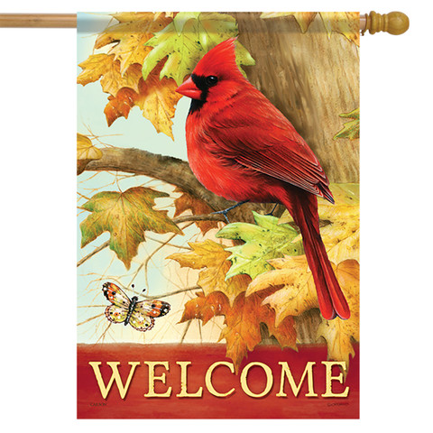 Ruby Red Cardinal Fall House Flag