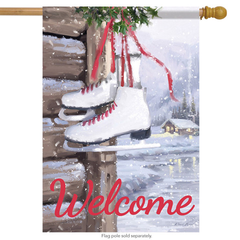Ice Skates Winter Welcome House Flag