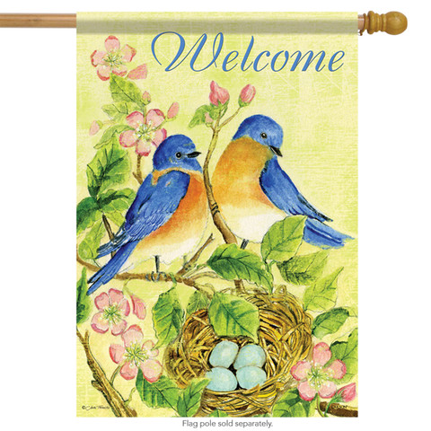 Watercolor Bluebirds Spring House Flag