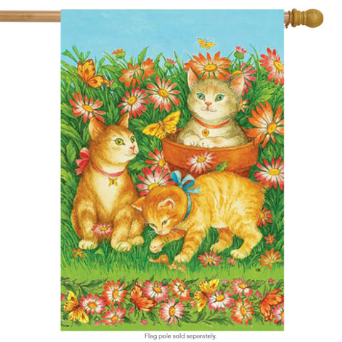 Kitten With Bows Spring House Flag