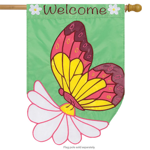 Daisy Butterfly Welcome House Flag