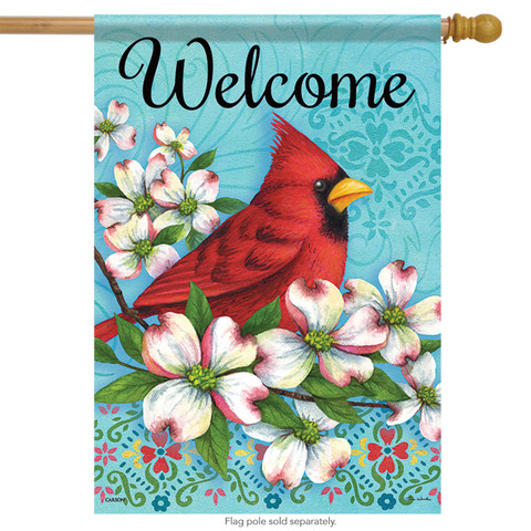 Floral Cardinal Spring Welcome House Flag