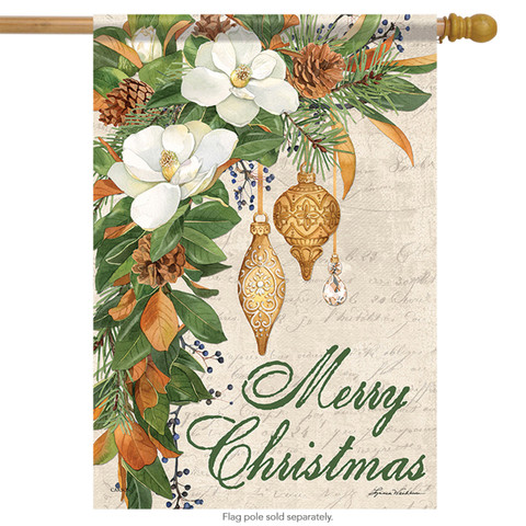 Merry Magnolias Christmas House Flag