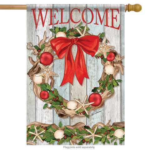 Driftwood Wreath Christmas House Flag