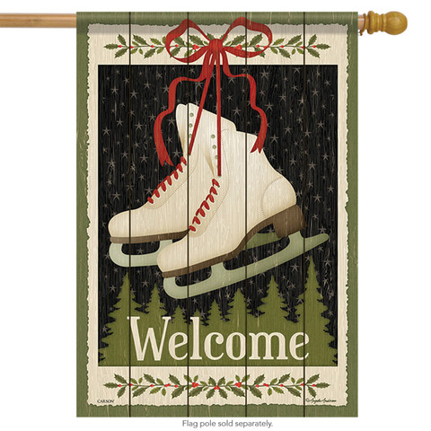 Snow Pine Skates Winter Welcome House Flag