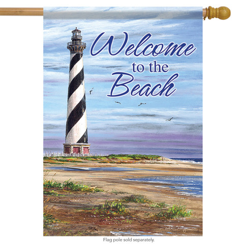 Welcome to the Beach Lighthouse House Flag
