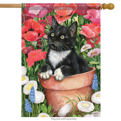 Flower Pot Kitten House Flag