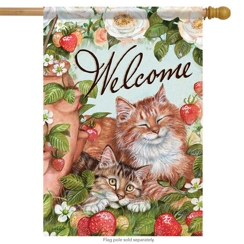 Strawberry Kitties Spring House Flag