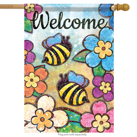 Bumble Blossoms Bee Welcome Summer House Flag