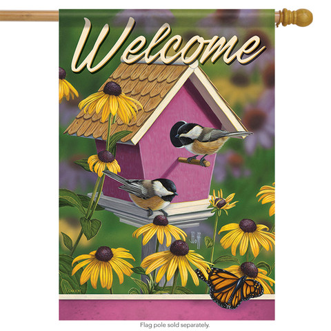 Chickadee House Welcome Spring House Flag