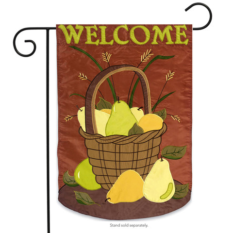 Welcome Pear Basket Sculpted Garden Flag