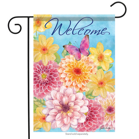 Dahlia Garden Spring Welcome Garden Flag