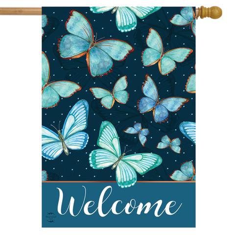 Blue Butterflies Spring House Flag