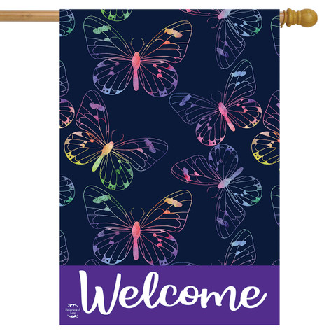 Rainbow Butterflies Spring House Flag