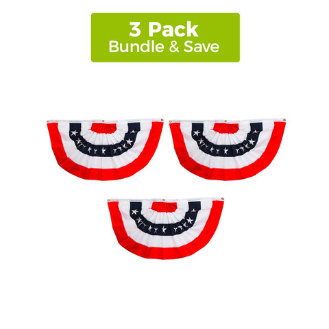 Briarwood Lane large patriotic bunting flags with applique, 36" x 18", set of 3 banners.