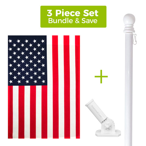 Briarwood Lane American House Flag set with white metal pole and adjustable bracket giftset combo.