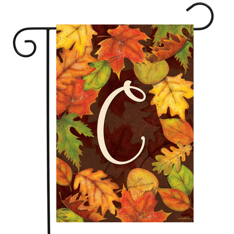 Fall Leaves Monogram Letter C Garden Flag