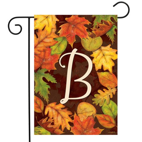 Briarwood Lane Fall Leaves Monogram Letter B Garden Flag with colorful autumn foliage and cheery design.