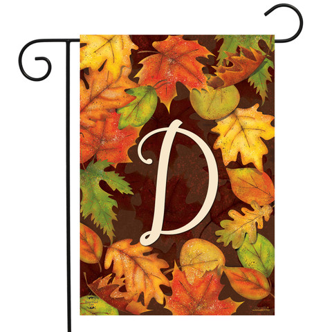 Briarwood Lane Fall Leaves Monogram Letter D garden flag with colorful autumn foliage design.